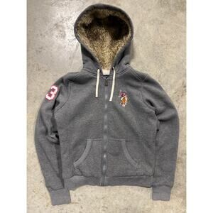 U.S Polo ASSN. Size XL Faux Fur Women’s Warm Sherpa Line Sweater Big Pony Gray